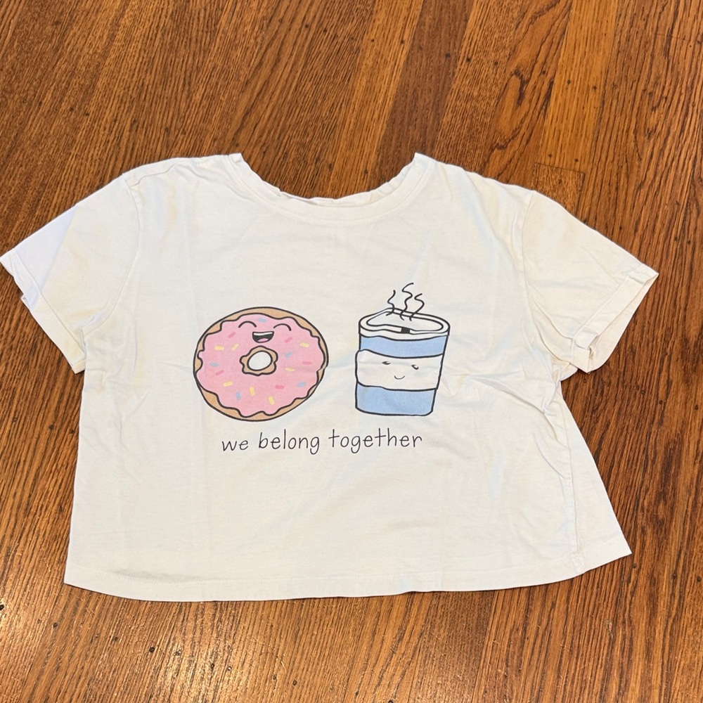 Forever 21 "We Belong Together" Coffee and Donuts Cropped Tee - size medium